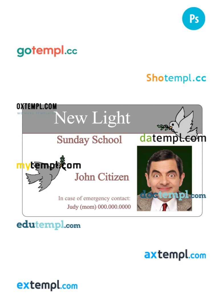 New light sunday school ID card PSD template
