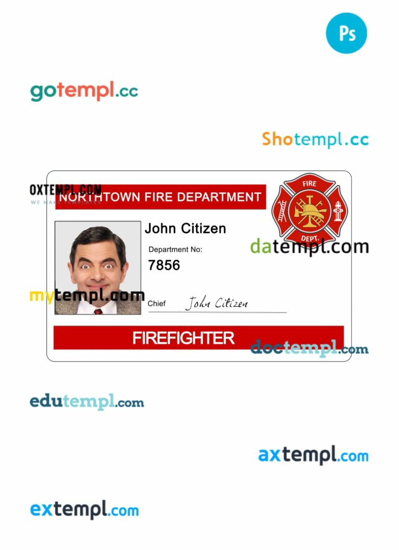 Northtown fire department ID card PSD template, version 1