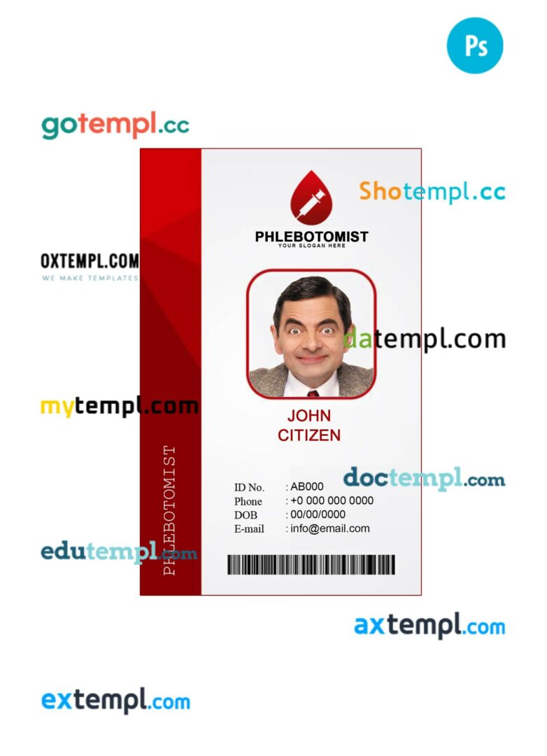 Phlebotomist ID card PSD template, version 3