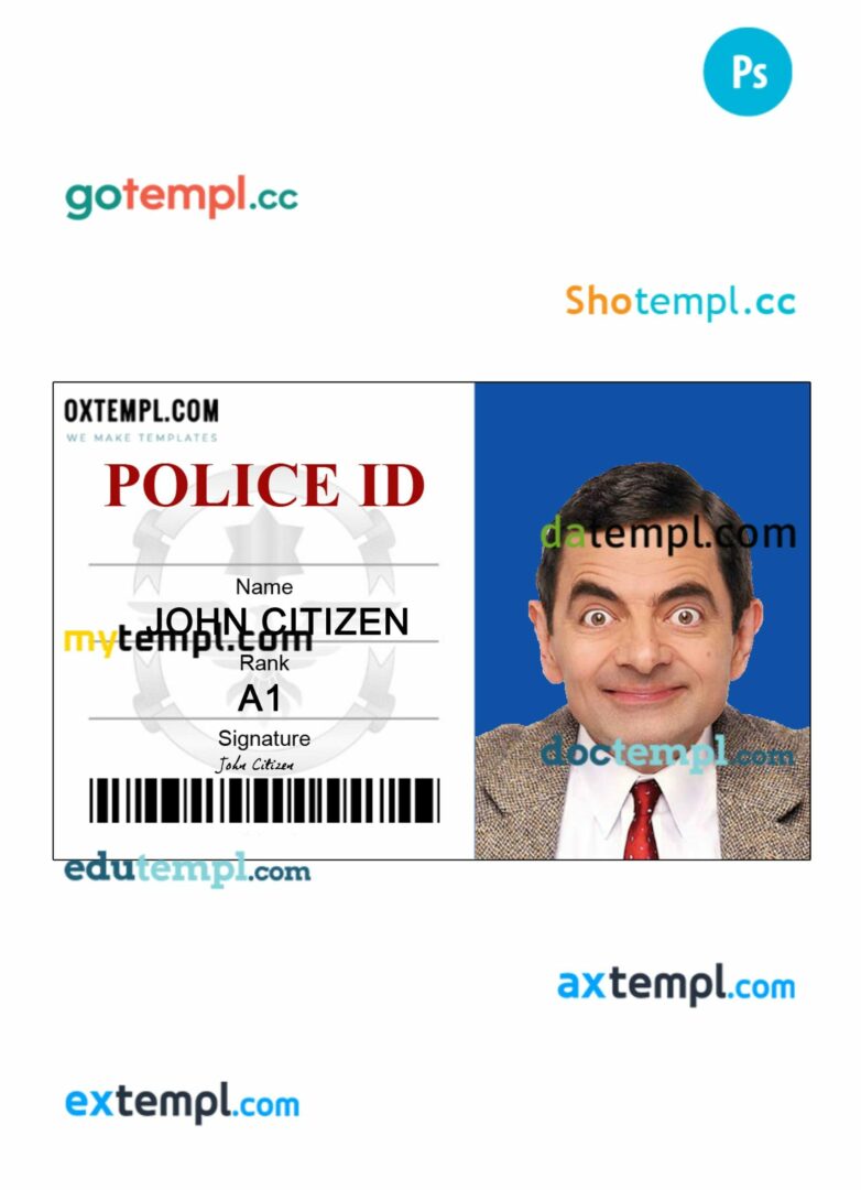 Police ID card PSD template, version 1