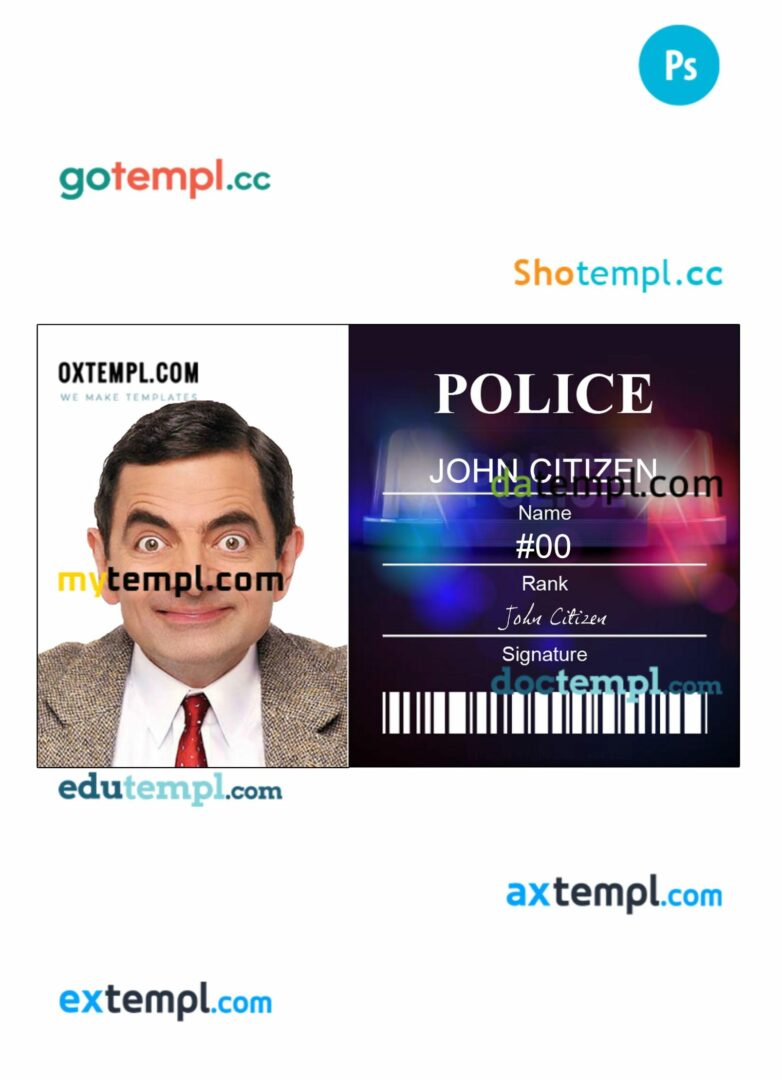 Police ID card PSD template, version 2