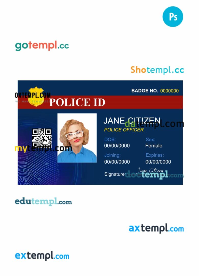 Police ID card PSD template, version 3