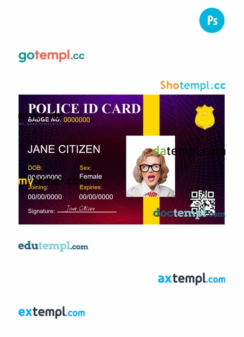 Police ID card PSD template, version 5