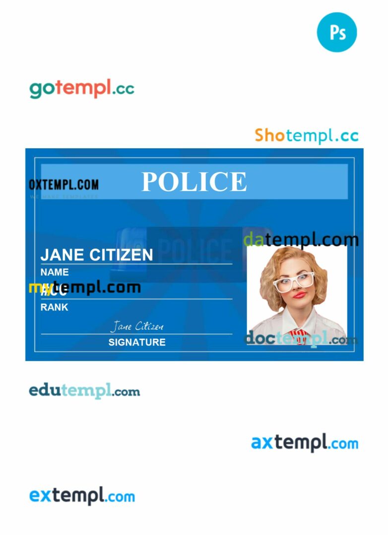 Police ID card PSD template, version 6