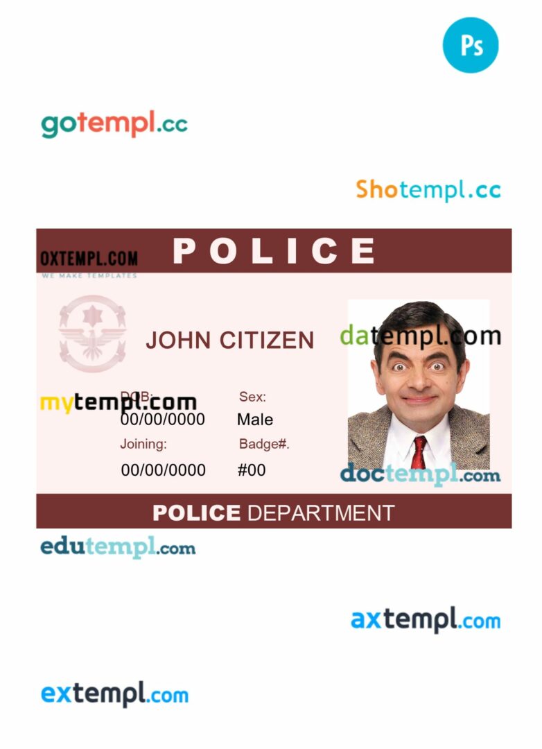 Police ID card PSD template, version 7