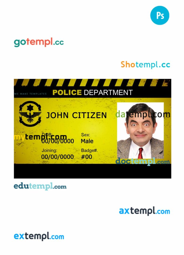 Police department ID card PSD template, version 3
