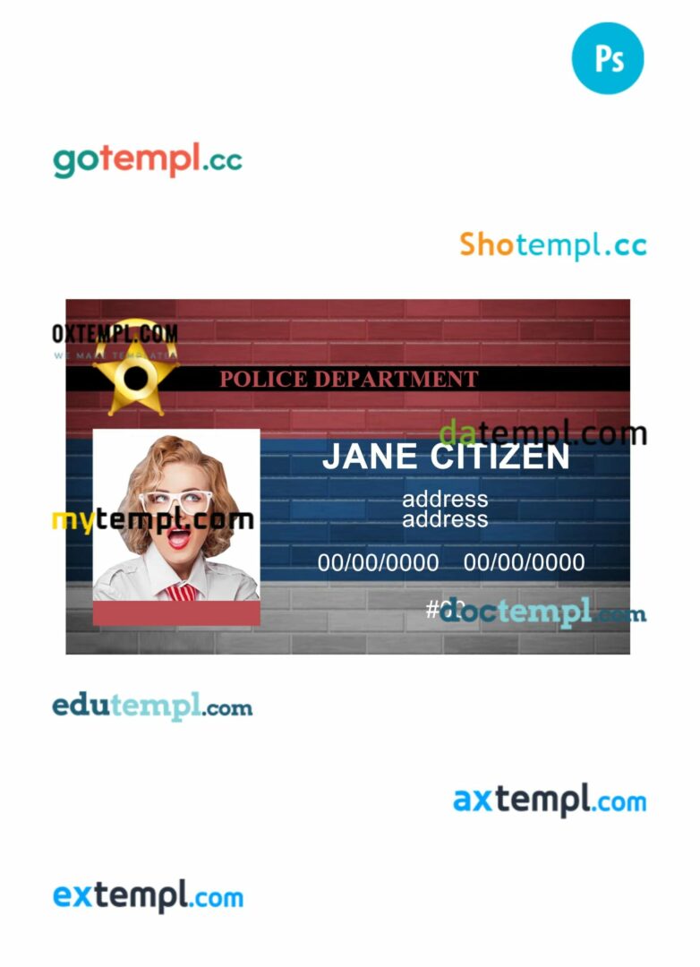 Police department ID card PSD template, version 4