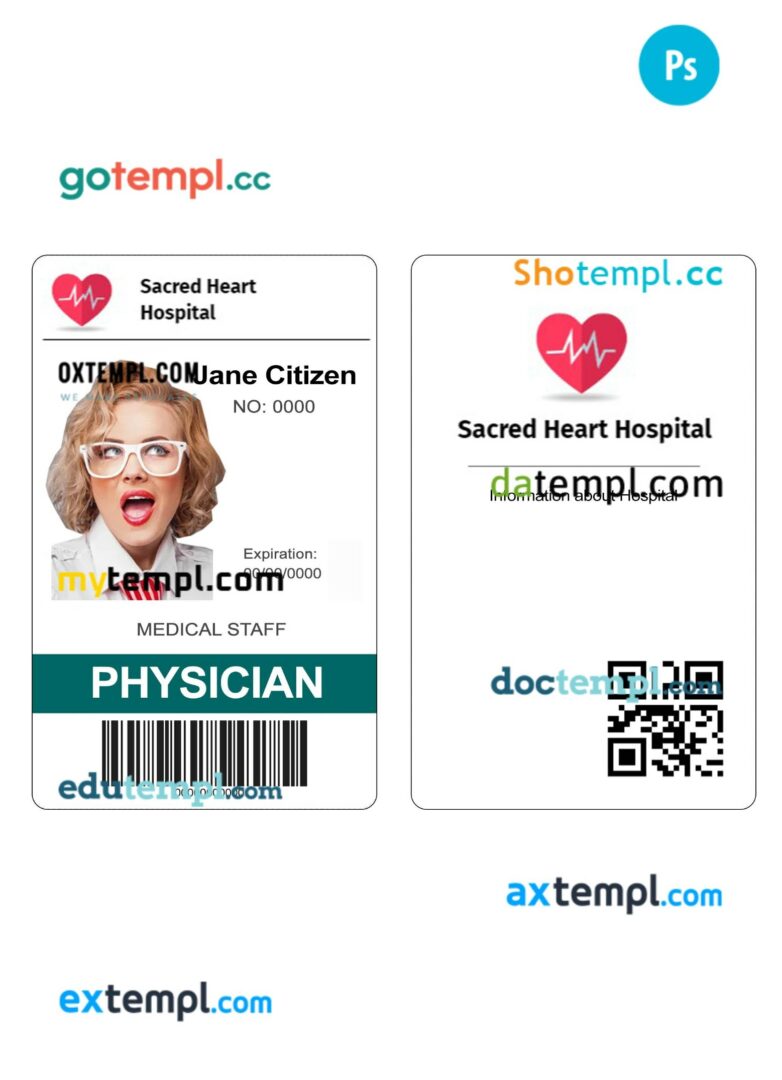 Sacred heart hospital ID card PSD template, version 1