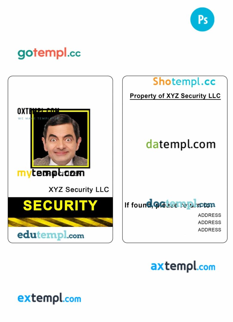 Security LLC ID card PSD template