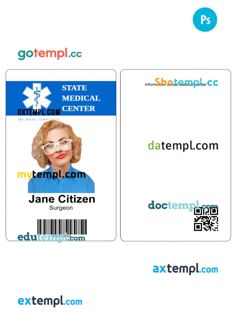 State medical center ID card PSD template