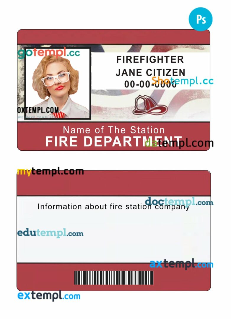 USA firefighter ID card PSD template
