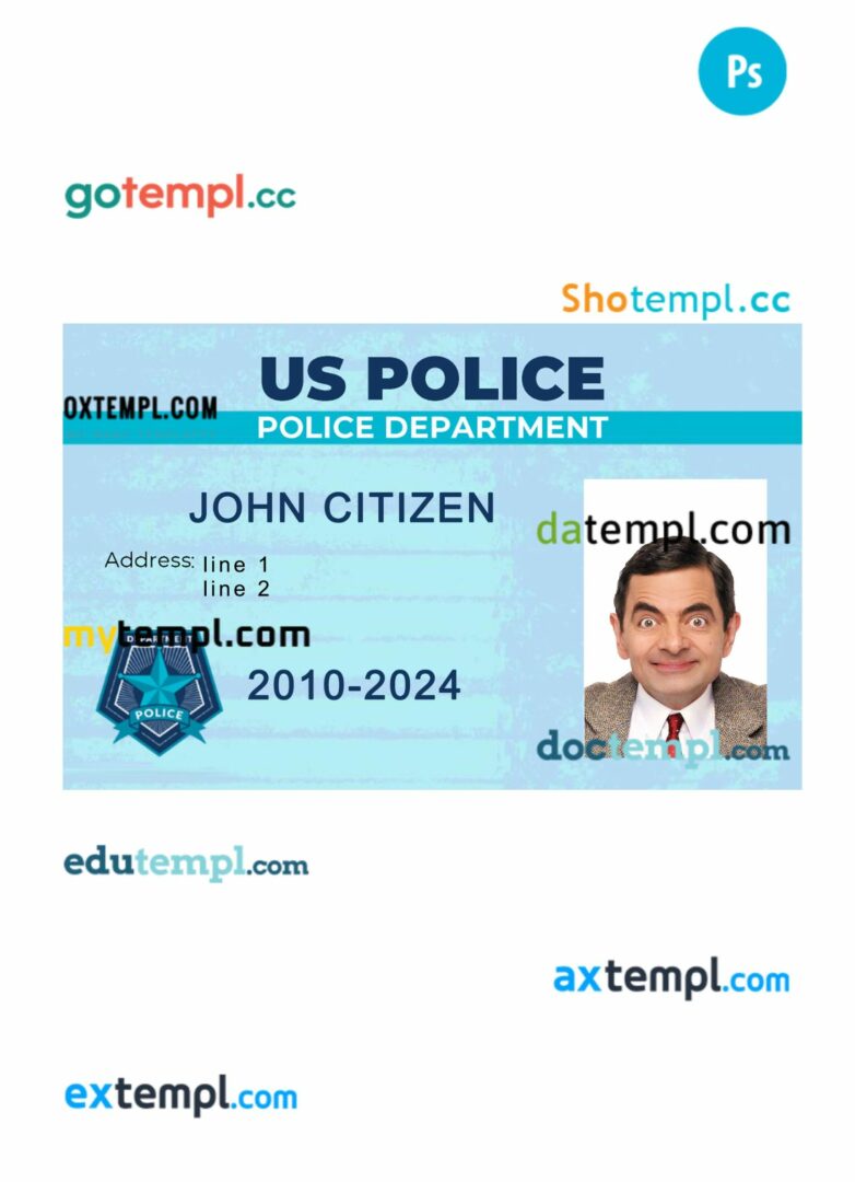 USA police department ID card PSD template, version 2