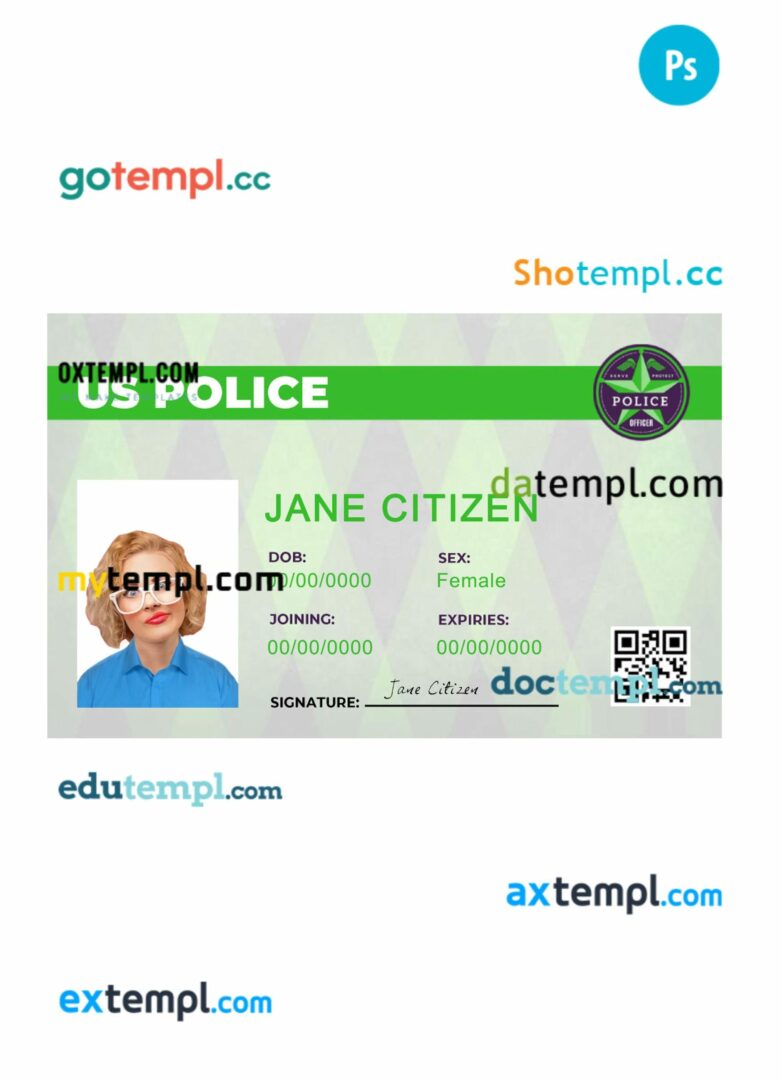 USA police department ID card PSD template, version 3