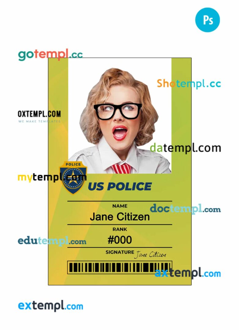 USA police department ID card PSD template, version 8