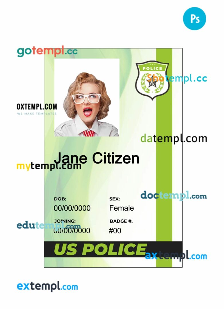 USA police department ID card PSD template, version 9