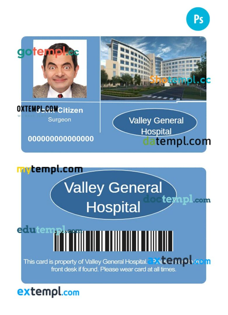 Valley general hospital ID card PSD template