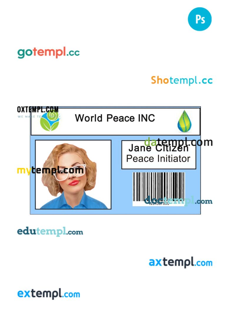 World peace church ID card PSD template